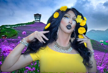 Pic of Beautiful Transgender Girl Modeling Yellow Flowers